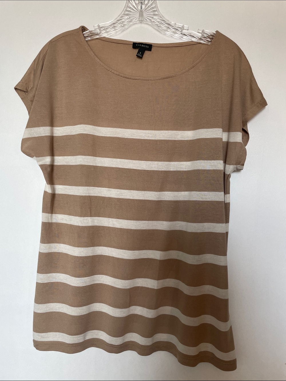 Talbots Tan and Cream Striped Short Sleeve Tee